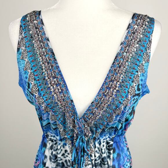 True Colors by La Moda Hi Low Frill Maxi Dress Size Small Medium Resort Flowy - Picture 3 of 16